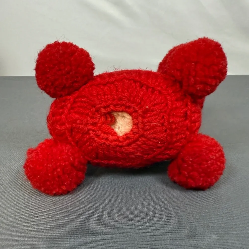 Red Crocheted Poodle Dog Pom Pom Ears Collar Bow Soap Holder Home Decor Handmade